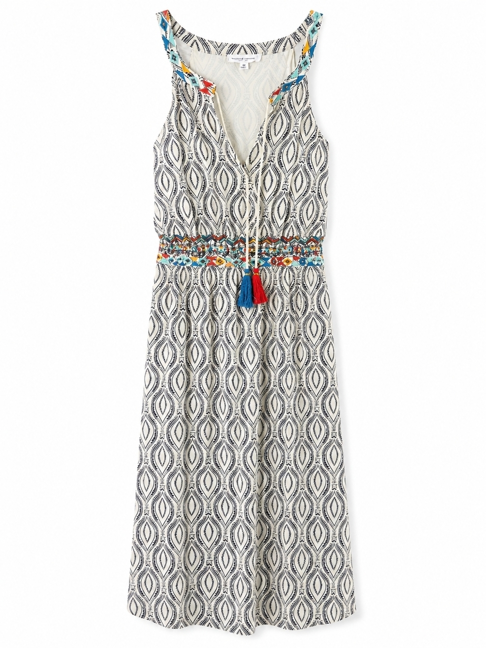 THML Cream and Black Printed Maxi Dress with Colorful Trim
